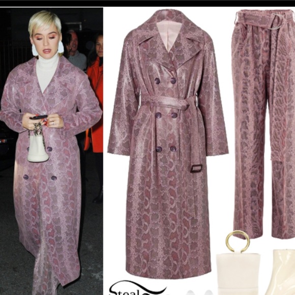 (SOLD)STAND STUDIO Faustine Long Coat Pink Faux Snake - Picture 2 of 13